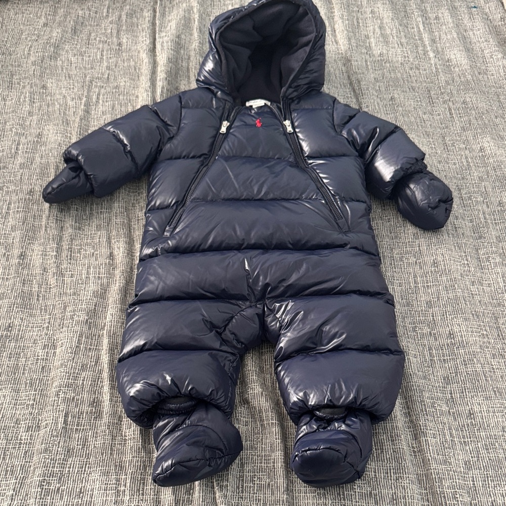 Ralph Lauren Navy Puffer Snowsuit with Red Logo